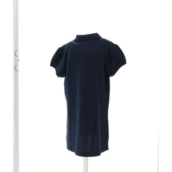 NWT LANDS' END UNIFORM GIRL'S CAP SLEEVE MESH POLO SHIRT CLASSIC NAVY MEDIUM - Picture 5 of 8